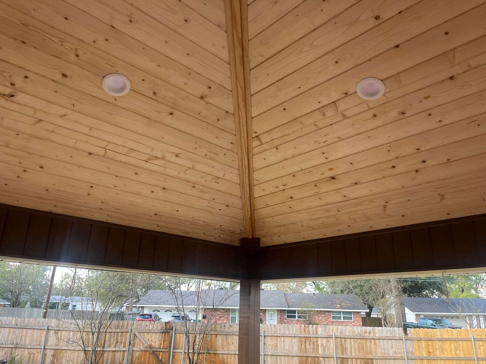 Tongue-and-groove pine porch ceiling