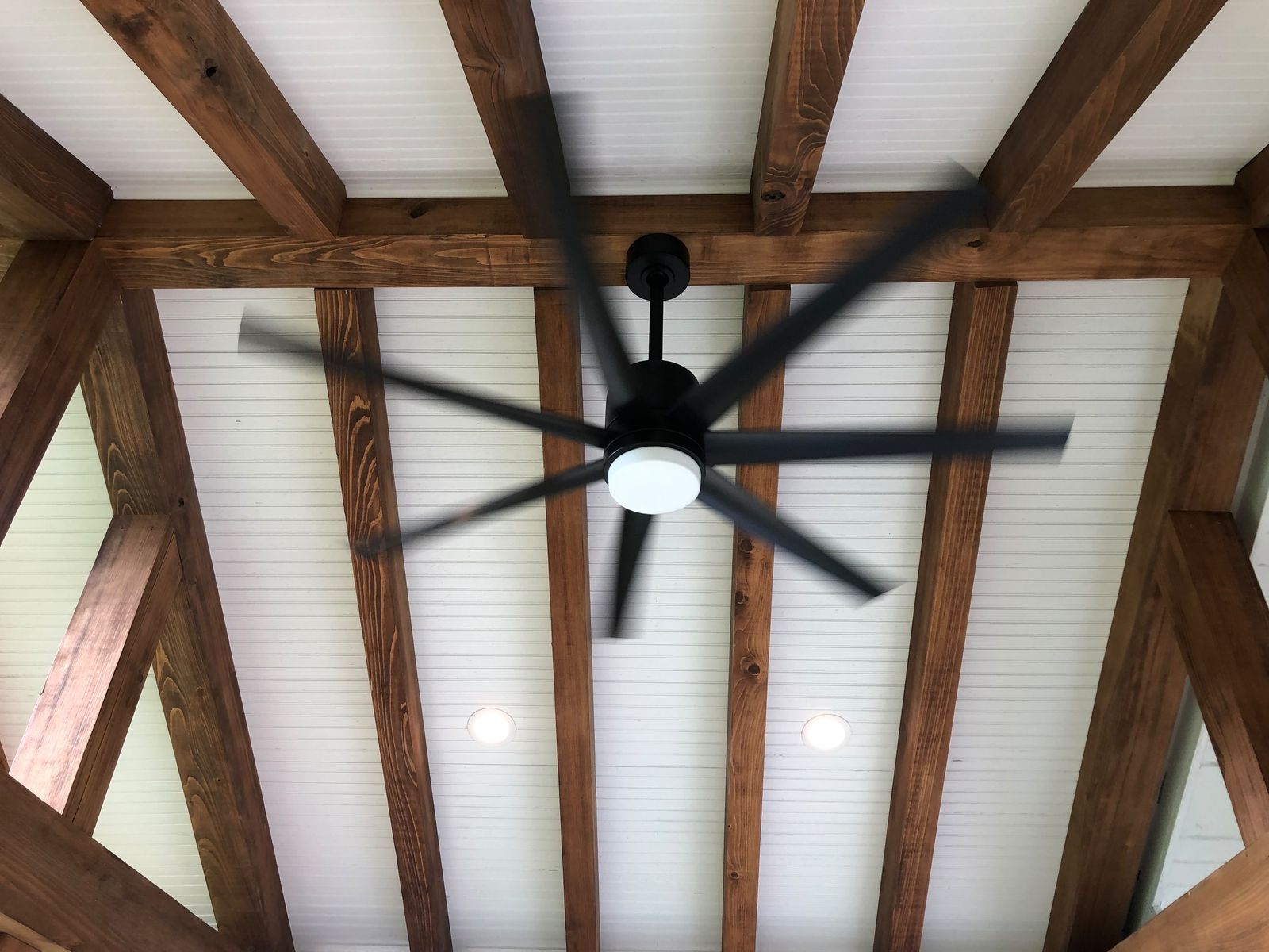 Cedar beams and beadboard ceiling