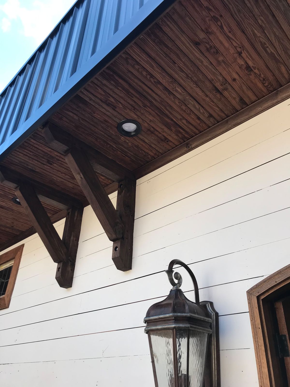 Cedar brackets and wood soffit