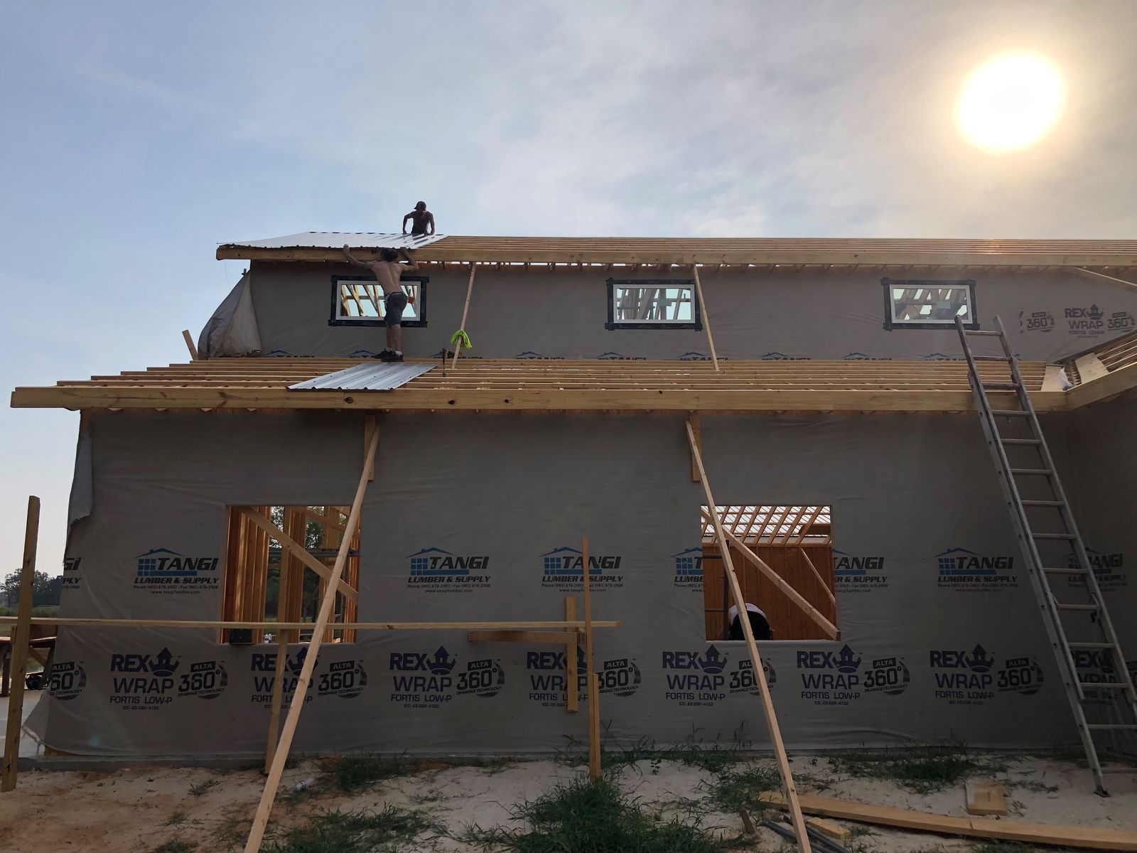 House wrap and roof framing on a new home