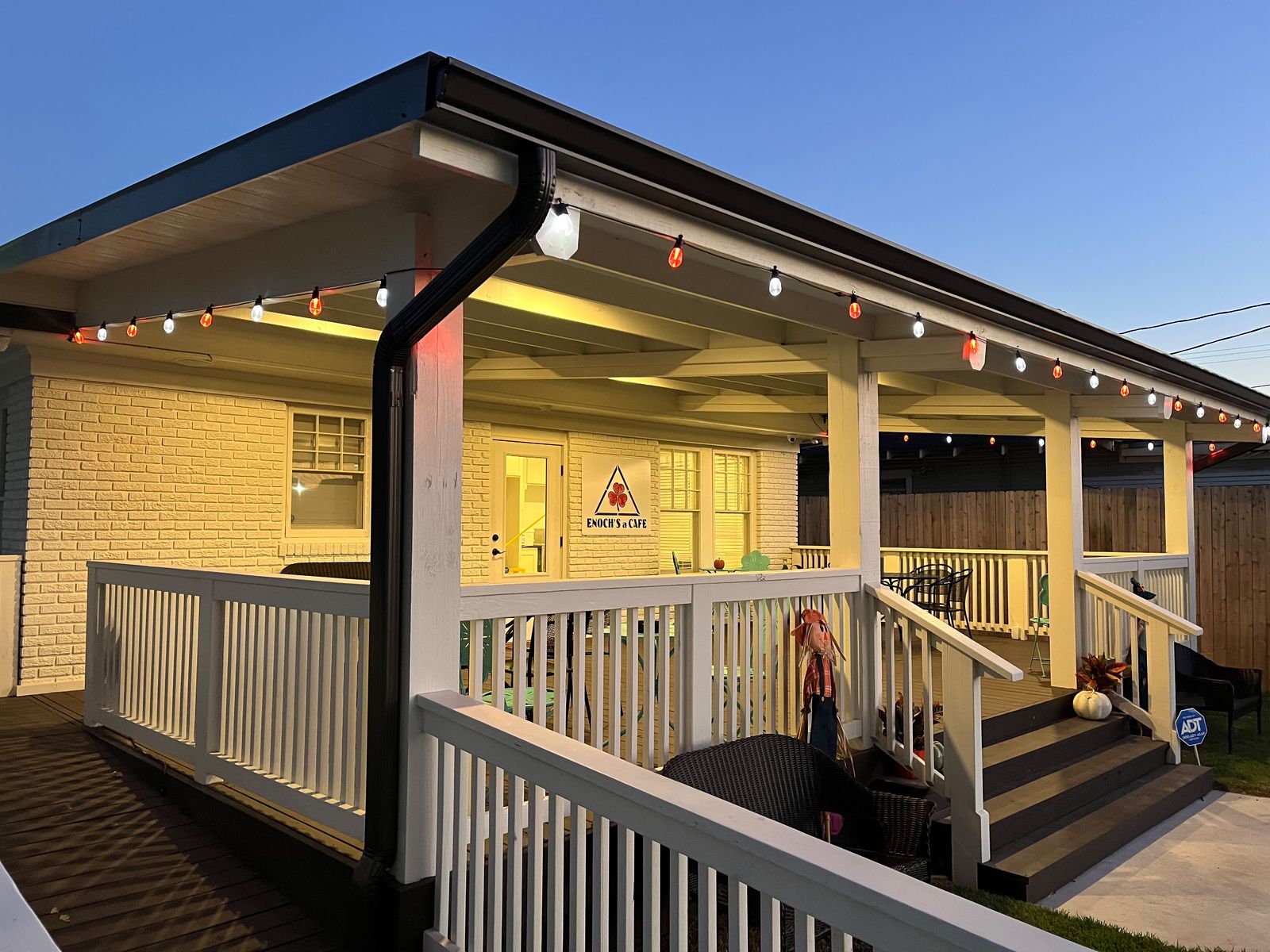 Enochs Cafe porch with string lights