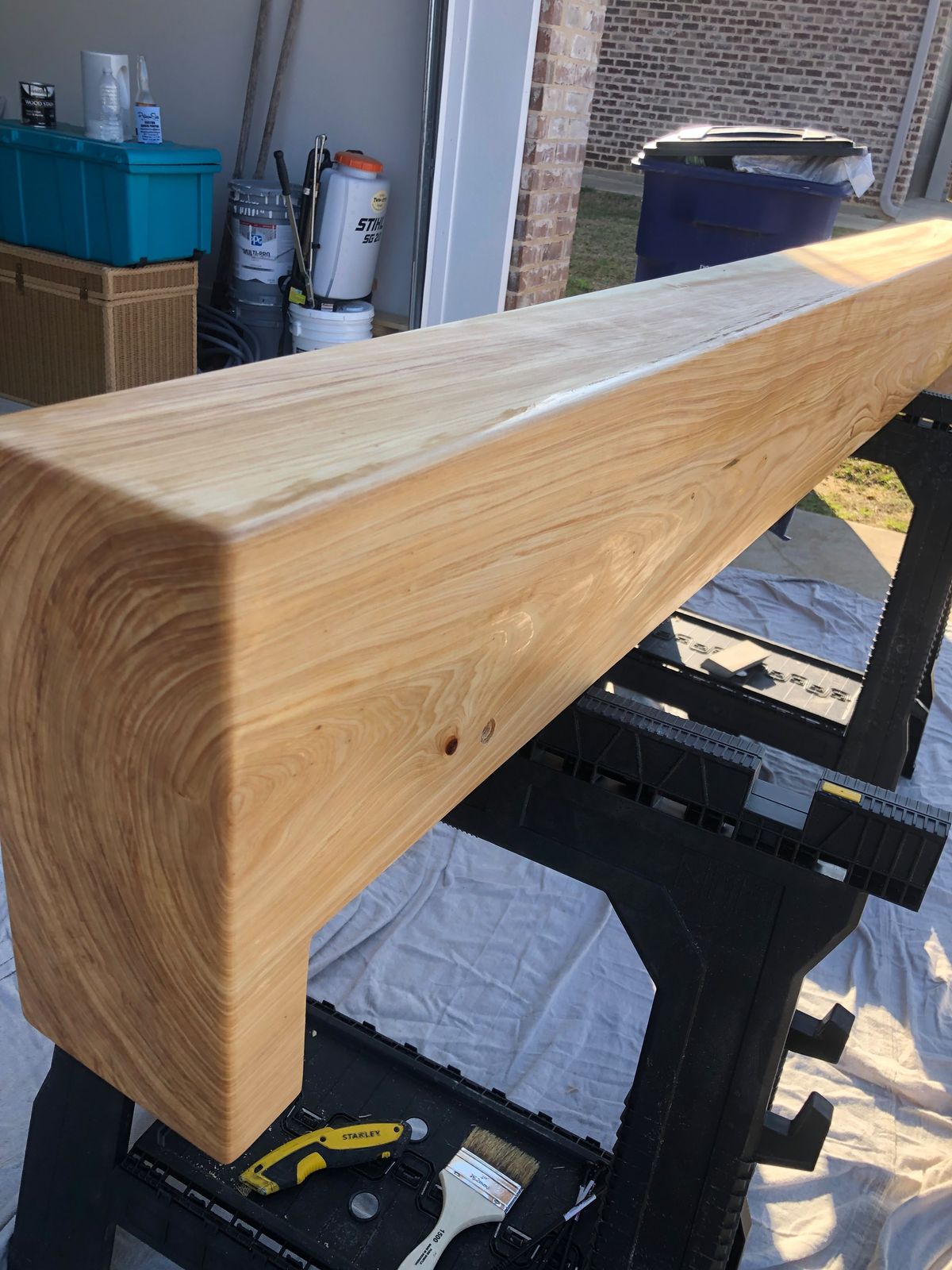 Sanded cedar beam ready for finish