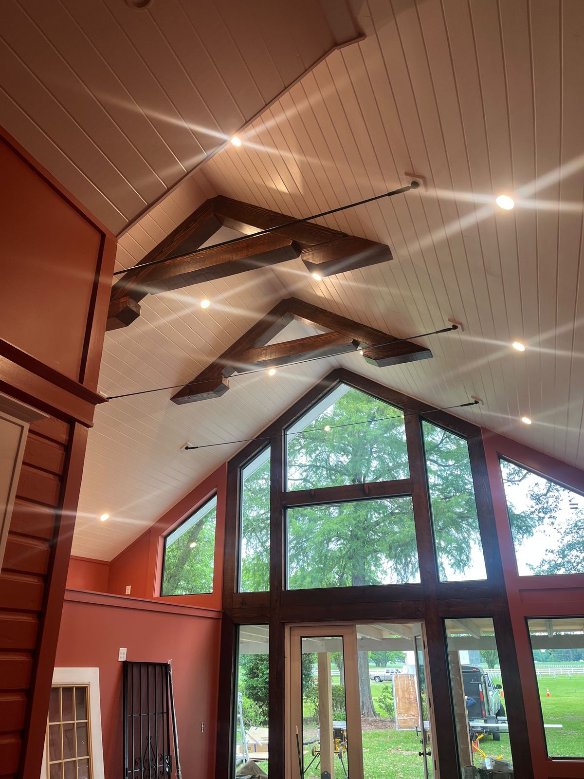 Trusses and a glass gable wall