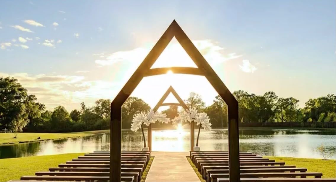 Sunset through the A-frame arches
