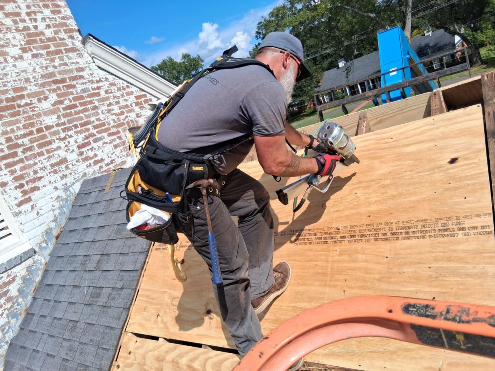 Nailing down new roof decking