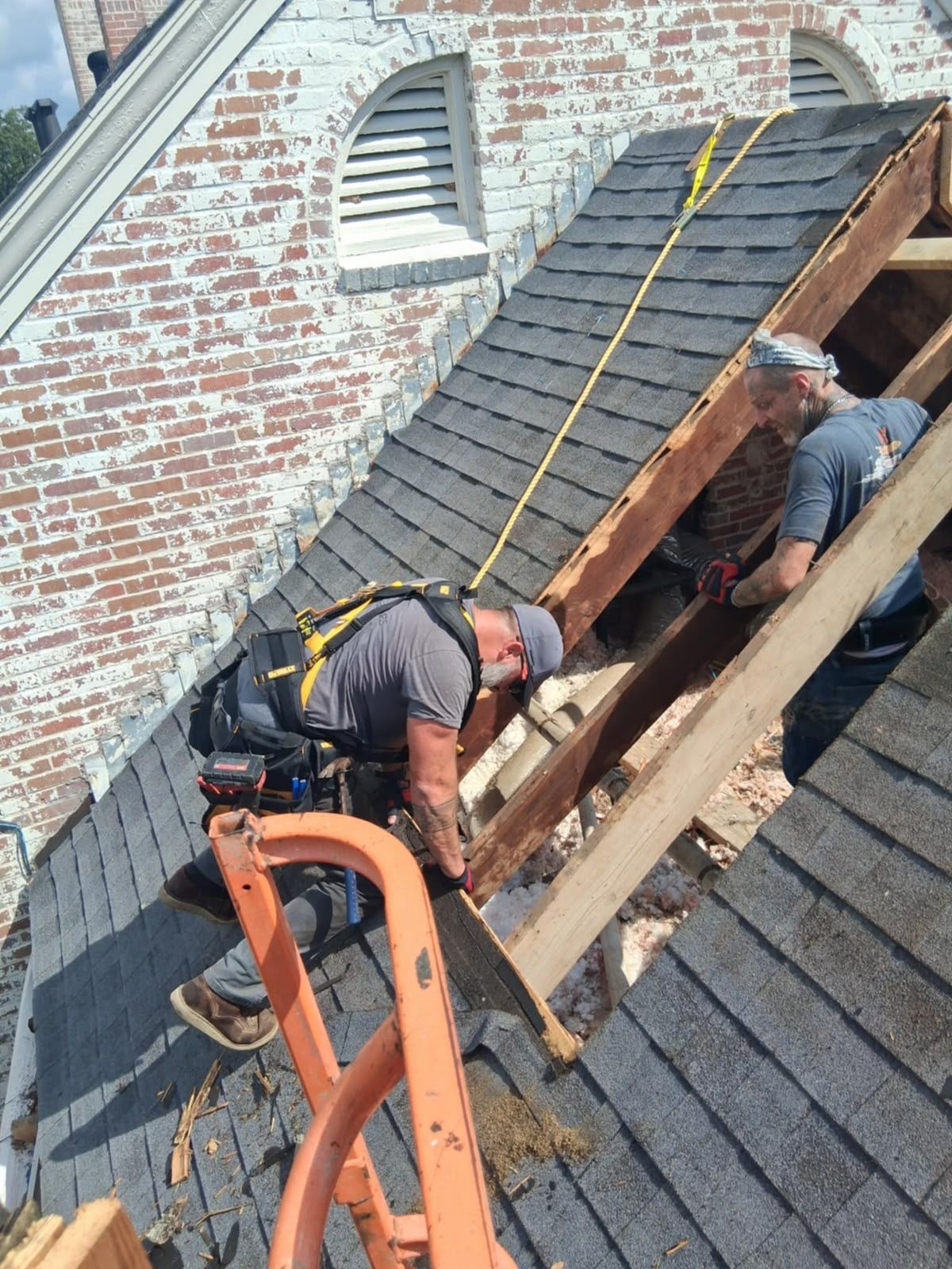 Removing old rafters on a steep roof