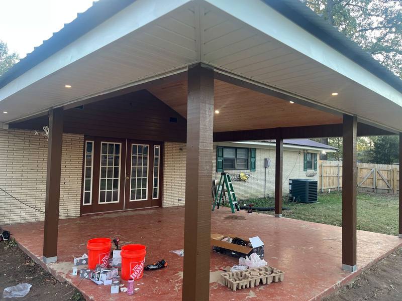 New covered patio with stained ceiling
