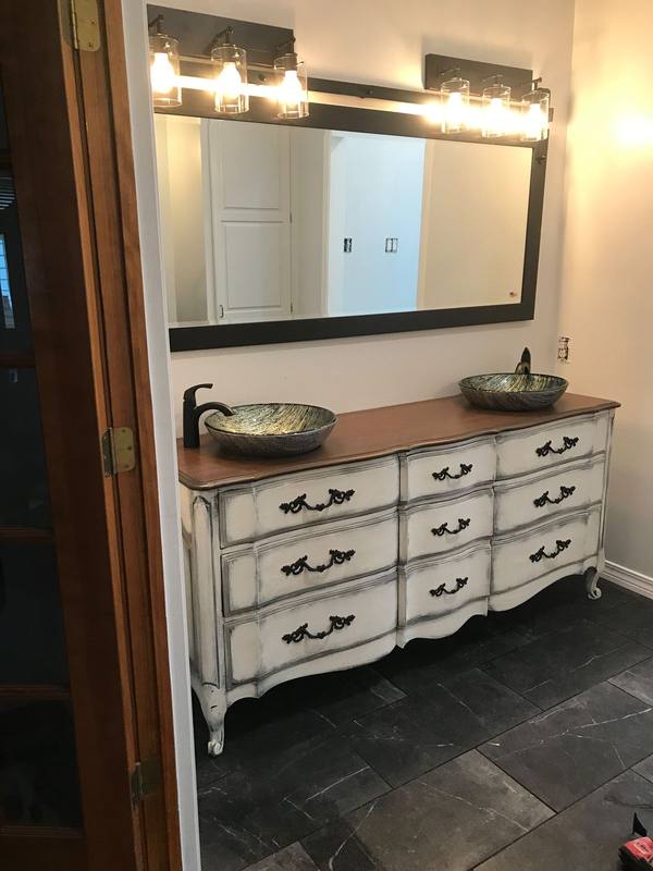 Antique dresser turned double vanity