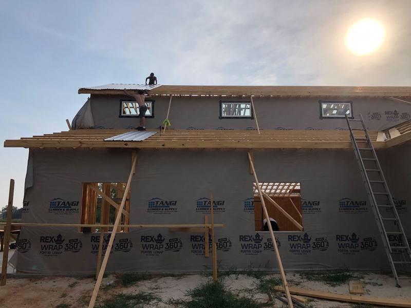 House wrap and roof framing on a new home