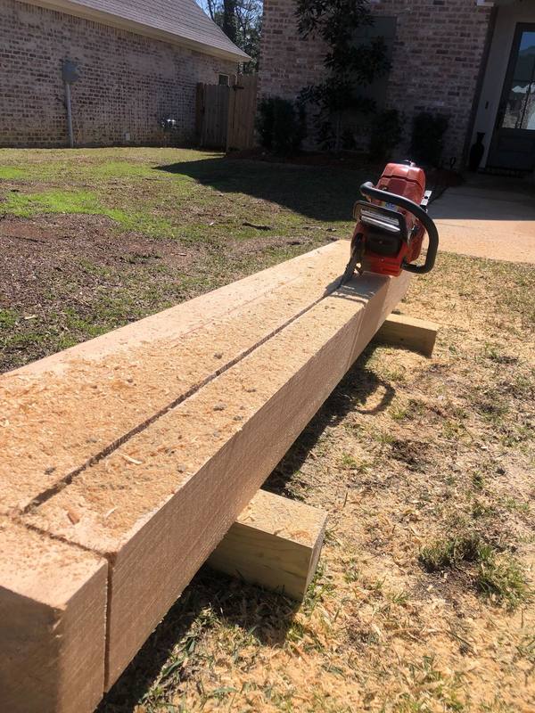 Cutting timber beams by hand