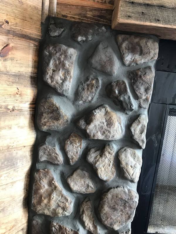 River-rock fireplace surround